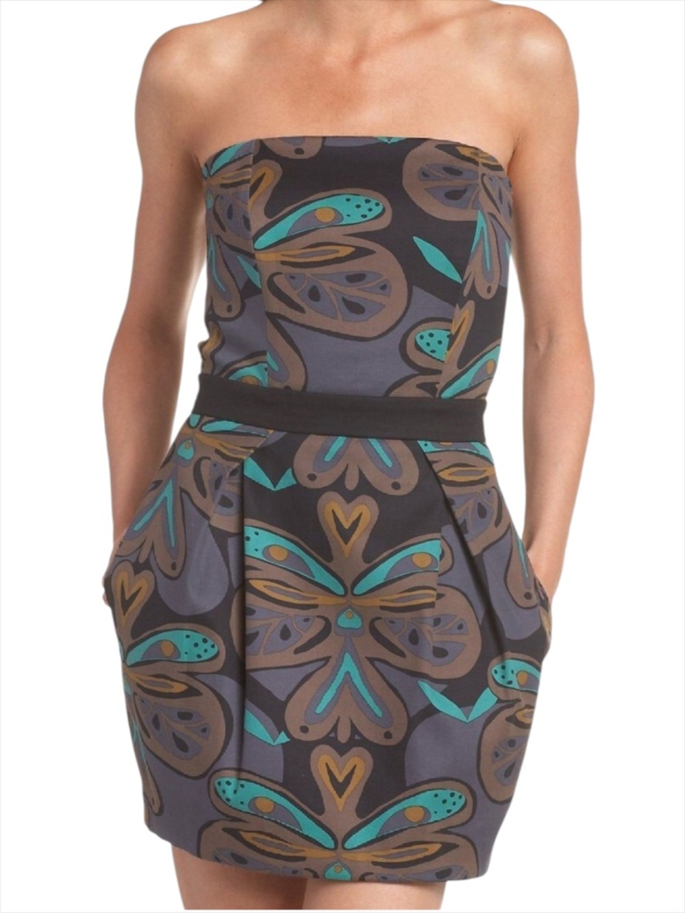 French Connection "Wizard" Strapless Tulip Mini Dress - Neutral Floral Size 4